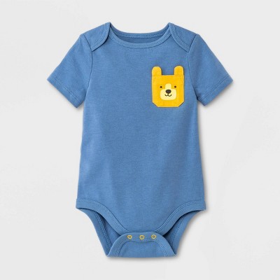 Baby Boys' Bear Pocket Bodysuit - Cat & Jack™ Blue 3-6M