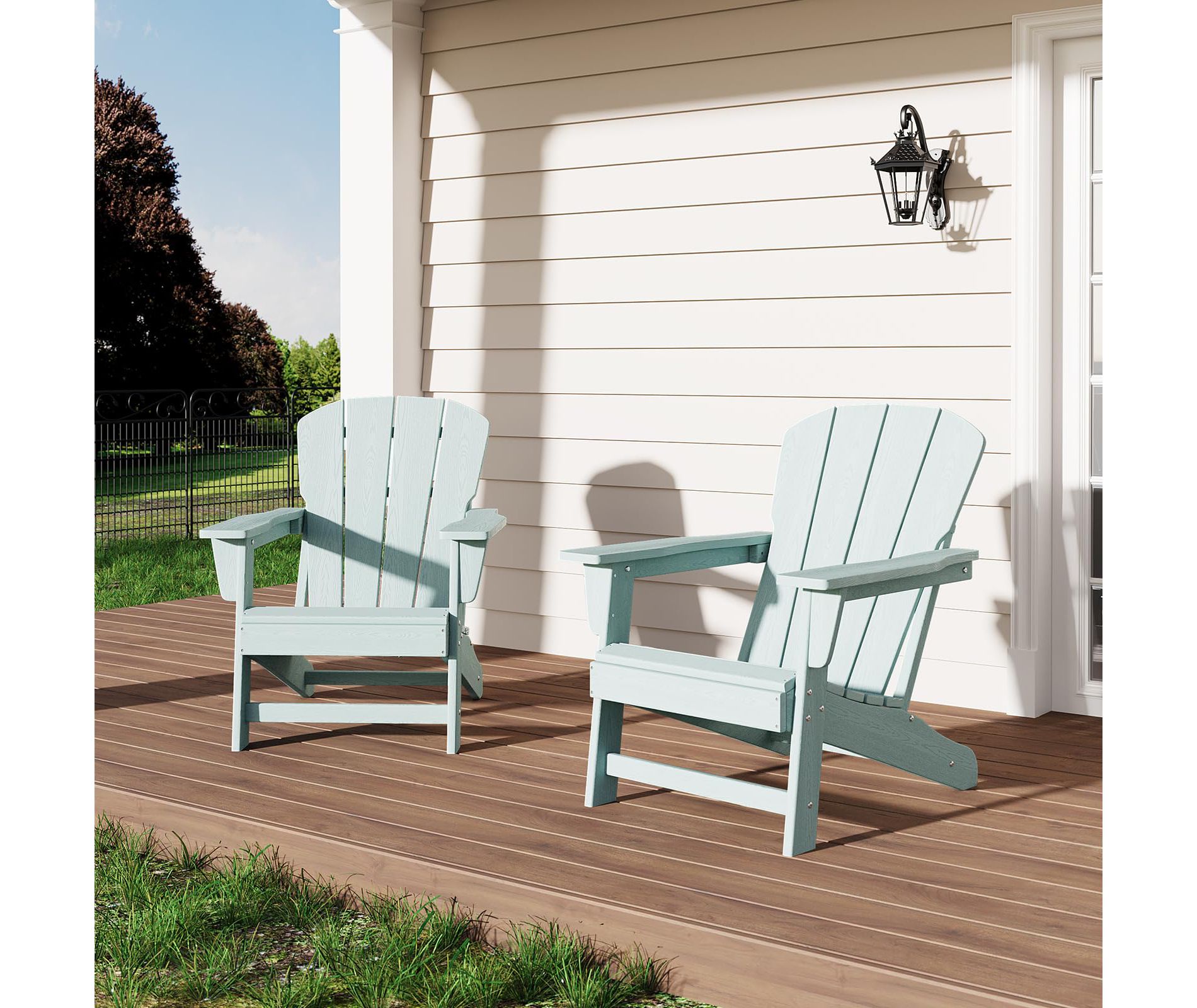 Modern HDPE Plastic Adirondack Chair Set of 2 - Oversized 380LB Capacity Weather-Resistant Outdoor Chairs (Light Blue) for Deck/Pool