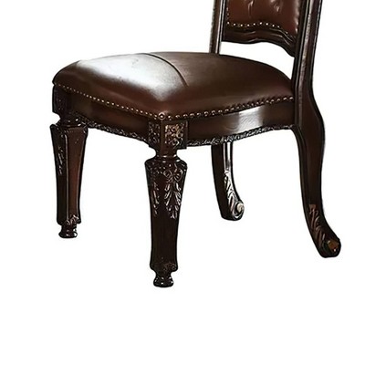 Cherry Brown Traditional Carved Wood Side Chair Set