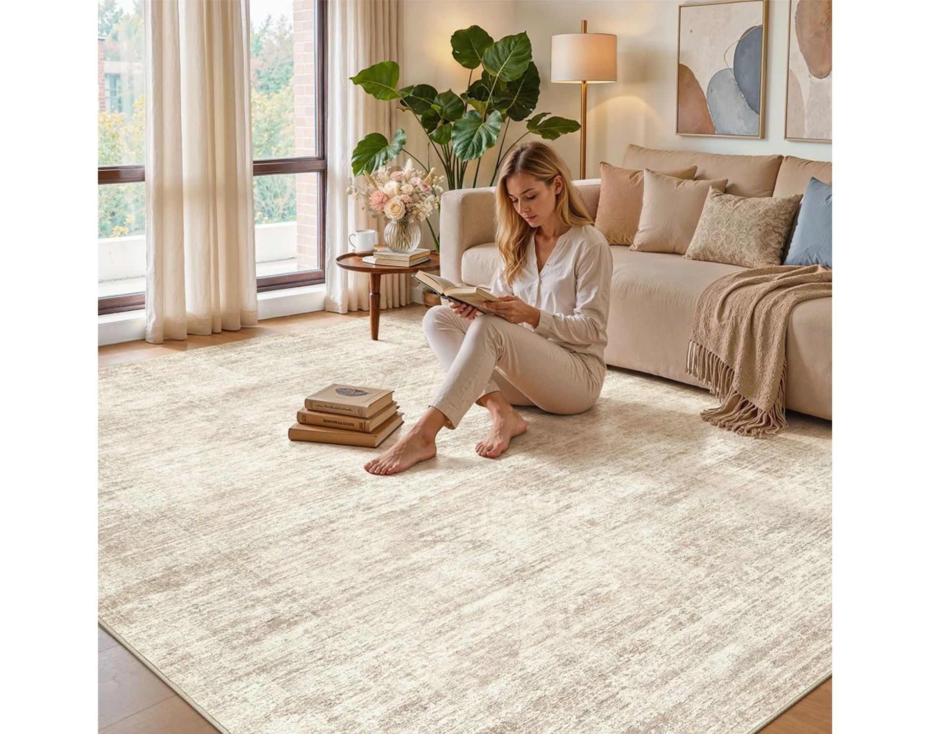 8x10 Ft Abstract Rug Gray Non Slip Faux Wool Low Pile Washable for Home Decor