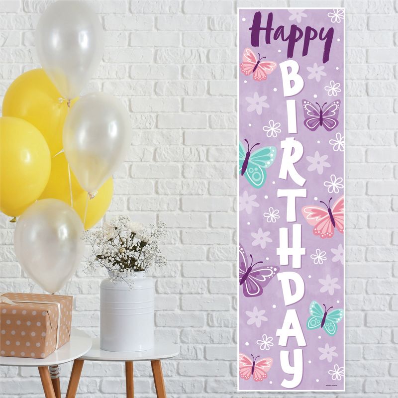 Big Dot of Happiness Beautiful Butterfly - Floral Birthday Party Front Door Decoration - Vertical Banner, 1 of 8