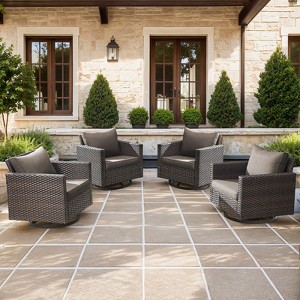 Buenhomino Outdoor Patio Swivel Rocker Chairs - 4pcs Wicker Rattan Patio Rocking Glider Chair Set with High Back for Porch Deck Backyard - 1 of 4