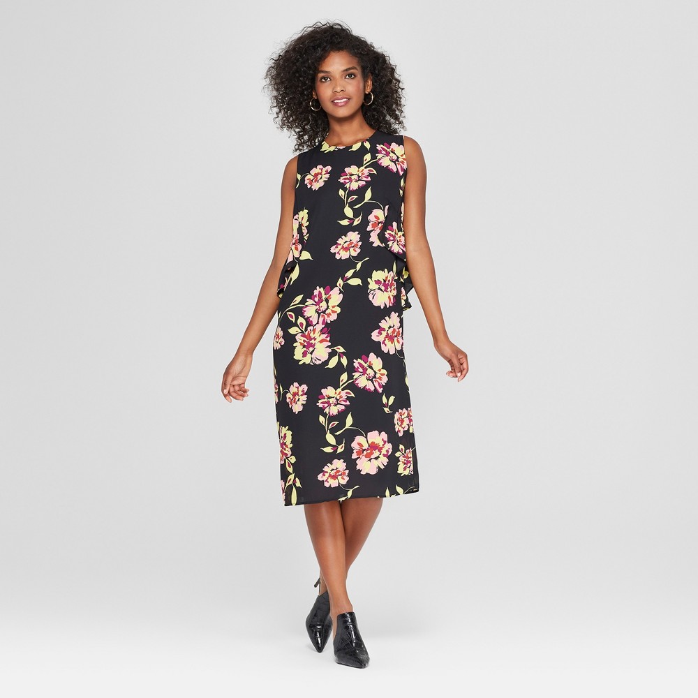Women's Floral Print Sleeveless Ruffle Midi Dress - Who What Wear Black XS, Size: XS was $32.99 now $11.54 (65.0% off)