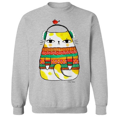 Rerun Island Men's Winter Kitty Long Sleeve Graphic Cotton Sweatshirt