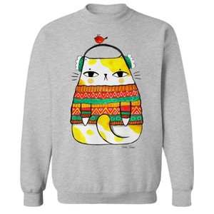 Rerun Island Men's Winter Kitty Long Sleeve Graphic Cotton Sweatshirt - 1 of 1
