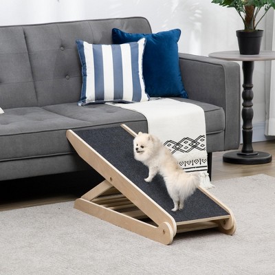 Adjustable Natural Wood Pet Ramp with Non-Slip Carpet
