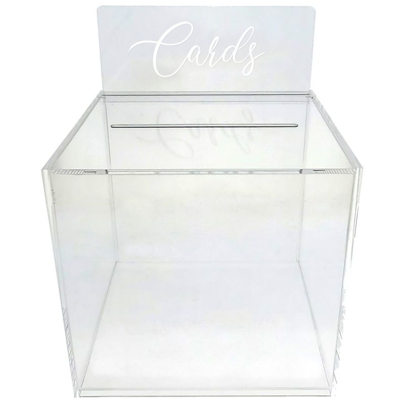 OnDisplay 10" Luxe Acrylic Clear Wedding Card Money Box w/Hinged Lid and Removable Sign, 2 of 7