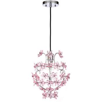 Raz Floral Pendant Lamp - Chrome/Pink - Safavieh.