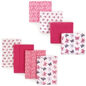 Hudson Baby Infant Girl Cotton Flannel Burp Cloths and Receiving Blankets, 8-Piece, Butterflies, One Size - 1 of 2