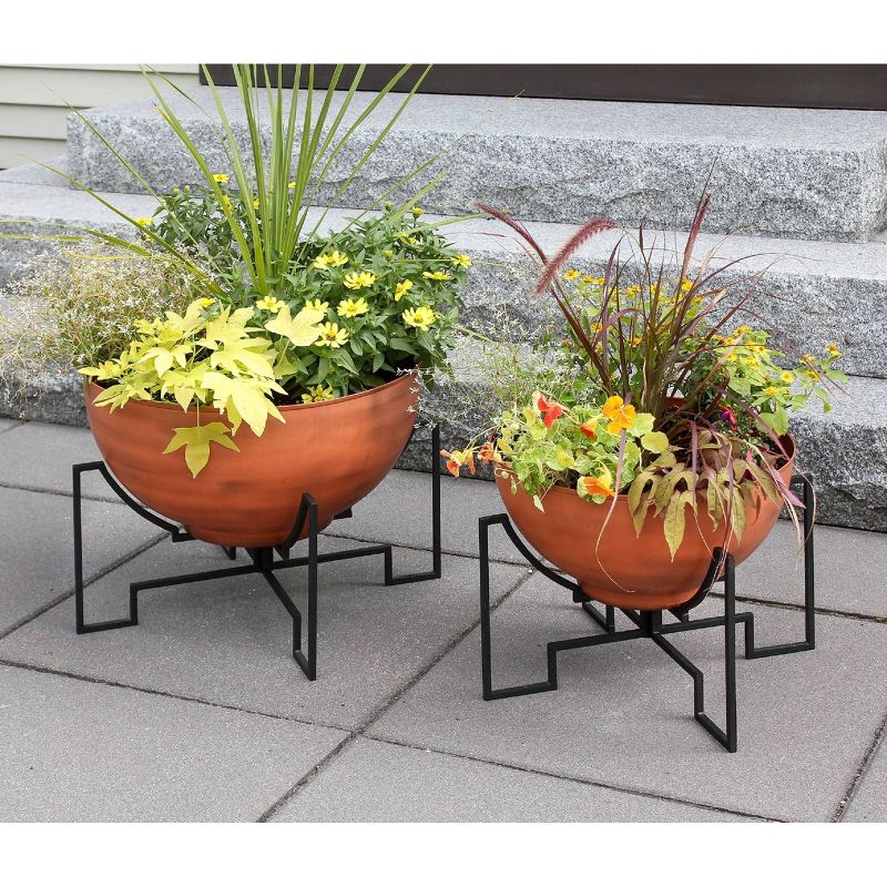 ACHLA Designs 16&#34;Wide  Galvanized Steel Planter Bowl with Black Wrought Iron Plant Stand Burnt Sienna, 5 of 6