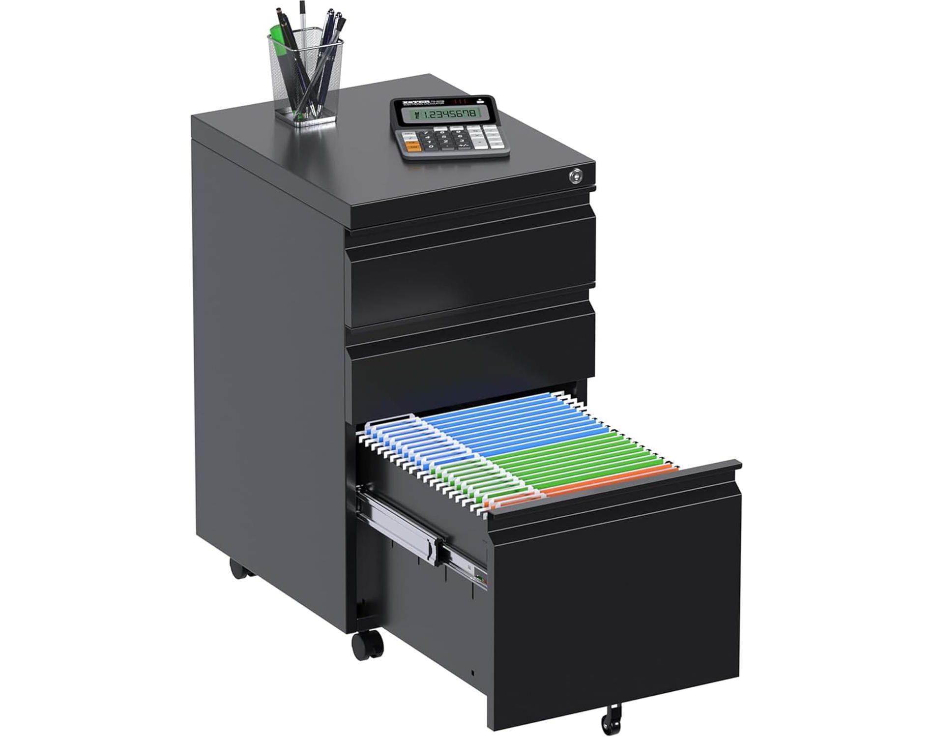 SUXXAN Metal Rolling File Cabinet with 3 Drawers, Under Desk Mobile Filing Storage Cabinet with Lock,Required Assembly