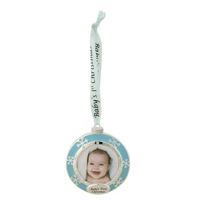 Northlight 3" Blue and Silver-Plated Baby's First Christmas Ornament with European Crystals