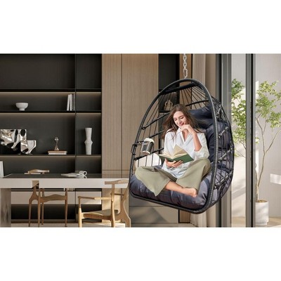 CAVINAS Egg Outdoor Hammock Basket Swing Chair with UV Resistant Cushion and Foldable Frame,Porch Swing for Balcony,Garden,Courtyard