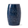 Syemin End Tables Outdoor and Indoor Lace Cut Iron Patio Table, Round Hollow Metal Drum Shape Sidide Table, Accent Table, Blue, 12.25"*12.25"*18" - 2 of 4