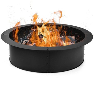 WELLFOR 36" Round Steel Fire Pit Ring Line Black - 1 of 4