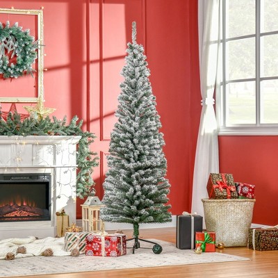 Whisen 6FT Unlit Snow-Flocked Slim Artificial Christmas Tree with Realistic Branches and 492 Tips