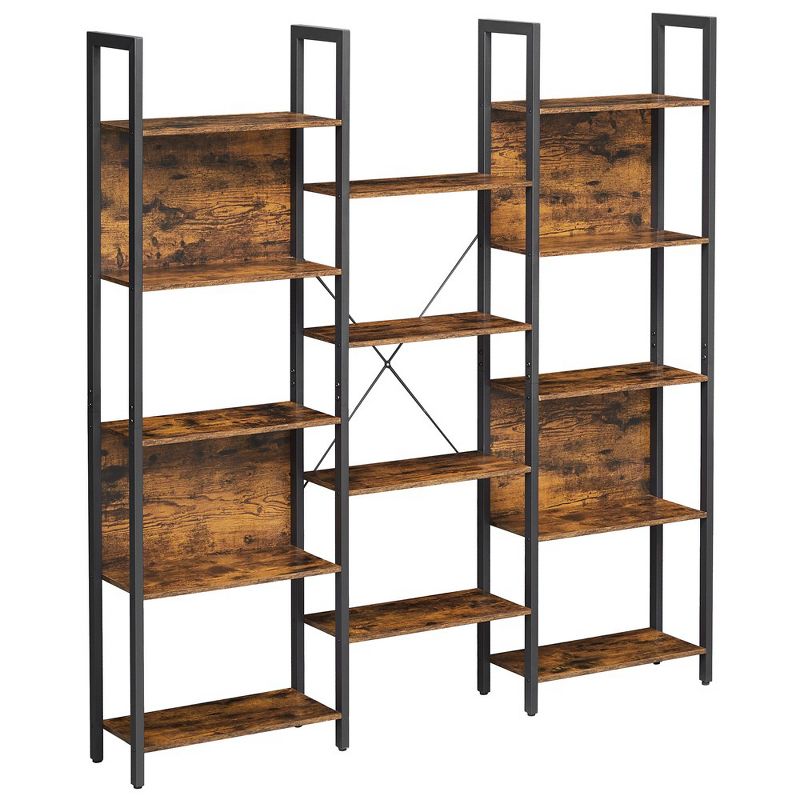 VASAGLE 5-Tier Bookcase with 14 Shelves, Book Shelf with Metal Frame, Bookshelf for Living Room, Home Office, Industrial Style, Rustic Brown and Black, 3 of 9