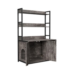 Gulches Large Cat Litter Box Enclosure Grey Wooden Cat House with Scratch Pad 3-Tier Shelf Storage 2 Magnetic Doors Sturdy MDF Metal - 1 of 4