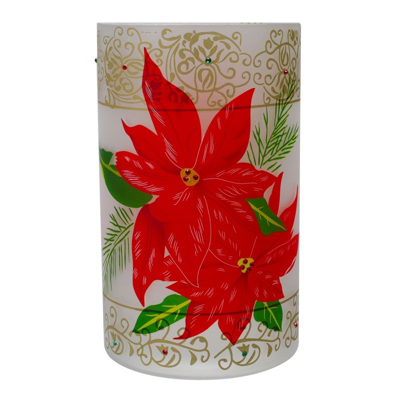 Northlight 10" Hand-Painted Red Poinsettias and Gold Flameless Glass Christmas Candle Holder, 1 of 7