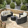 Half-Moon Outdoor Backyard Sectional Sofa Set,11 Piece Balcony Wicker Rattan Sofa,Cushion Garden Furniture Sofa with Coffee Table-Coolbibila - 2 of 4