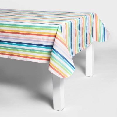 Dining Room Round 60 inch Multicolor Summer Striped Colorful Table Cloth Spring Waterproof Wrinkle Free Tablecloth for Outdoor Camping Patio Stripe Tablecloth Kitchen Picnic