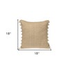HomeRoots 18" Beige and White Weave Cotton Throw Pillow With Pom Poms - 3 of 4