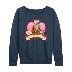 Women's - Wizard of Oz - Heart Cowardly Lion Lightweight French Terry Wide Neck Long Sleeve Shirt - 1 of 4