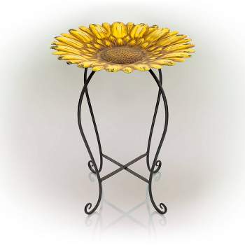 19" Embossed Iron/Glass Sunflower Birdbath Yellow - Alpine Corporation