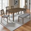 6-Piece Rectangular Wooden Dining Table Set with 4 Upholstered Chairs and Bench, Acacia Wood Frame for Kitchen or Dining Room - 3 of 4