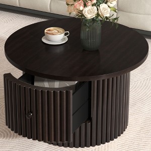 PAGED Round Coffee Table Farmhouse Center Table with Drawer, End Table with Vertical Slat Base for Living Room - 1 of 4