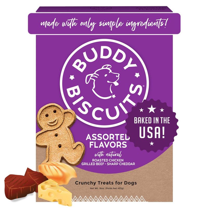 Buddy Biscuits Crunchy Assorted Flavors with Beef, Chicken and Cheese Biscuit Dog Treats - 16oz, 1 of 13