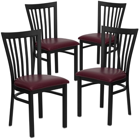 Hercules Series Black Ladder Back Metal Restaurant Chair - Burgundy Vinyl Seat - Flash Furniture