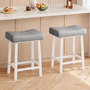 Counter Height Bar Stools Set of 2,PU Leather Barstools with Heavy Duty Metal Legs, Thick Saddle Seats Breakfast Stools - 1 of 4