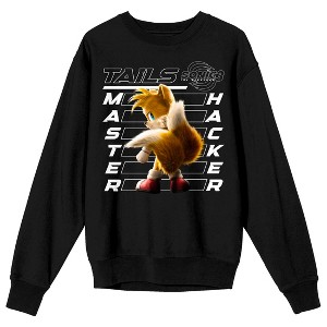 Sonic 3 Movie Tails Master Hacker Adult Black Crew Neck Long Sleeve Sweatshirt - 1 of 3