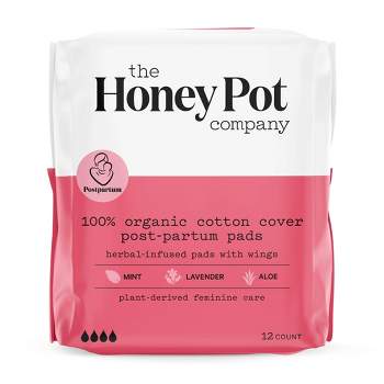 The Honey Pot Company, Herbal Post-Partum Pads with Wings, Organic Cotton Cover - 12ct