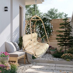 Okak Outdoor Egg Chair with C Type Bracket, Outdoor Hanging Chair with Cushion and Pillow, Outdoor Accent Chair for Garden, Backyard - 1 of 4