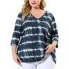 Agnes Orinda Women's Plus Size Tie Dye 3/4 Sleeve Side Slit V Neck Trendy Spring Tops - 2 of 4