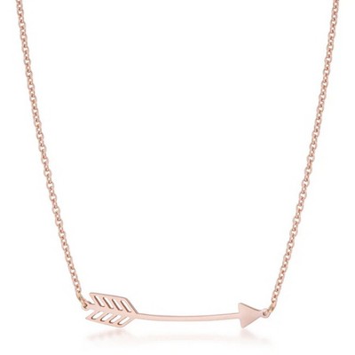 ShineHigh Stainless Steel Arrow Pendant Necklace – Minimalist Link Chain Design in Rose Gold or Rhodium Finish, 16" + 2" Extender