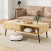 FURNIinspire Coffee Tables Modern Wooden Rectangular Coffee Table, Center Table With Rattan Door Drawer For Living Room, Wood color, 23.2"*47.2"*17.7" - 2 of 4