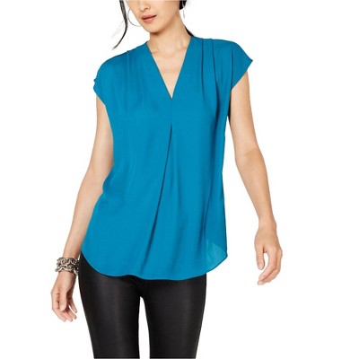 I.N.C International Concepts Womens Inverted Pleat Pullover Blouse, Green, Small