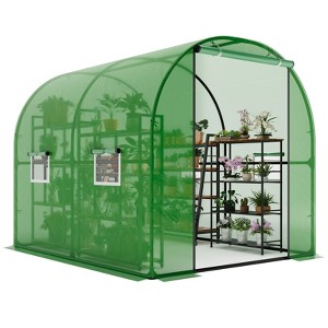 Orieon Green Walk-in Greenhouse with 4 Mesh Windows & Zipper Door – Heavy Duty Tunnel Garden House with PE Cover. - 1 of 4