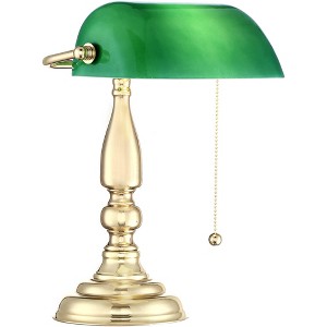 360 Lighting Hammond Traditional Piano Banker Desk Lamp 14" High Brass Plating Green Glass Shade for Bedroom Bedside Nightstand Office Kids House Home - 1 of 4