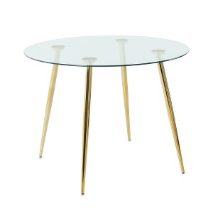 Gulches 39.4" Round Dining Table, Clear Tempered Glass Top & Gold-Plated Metal Legs, Modern Minimalist Table for Kitchen/Dining Room - 1 of 4