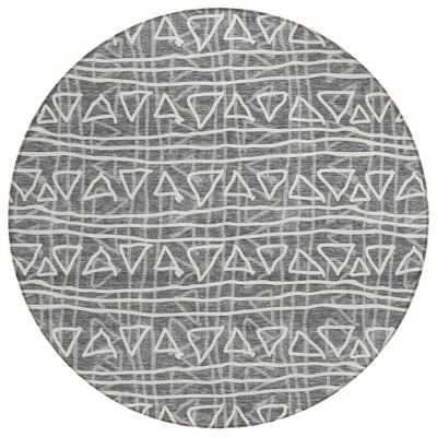 Charcoal Gray And Ivory Geometric Washable Indoor Outdoor Area Rug