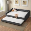 Dovelina Twin Size Daybed with Twin Size Trundle Upholstered Tufted Sofa Bed, with Button on Back and Copper Nail on Waved Shape Arms-Dark Grey - 2 of 4