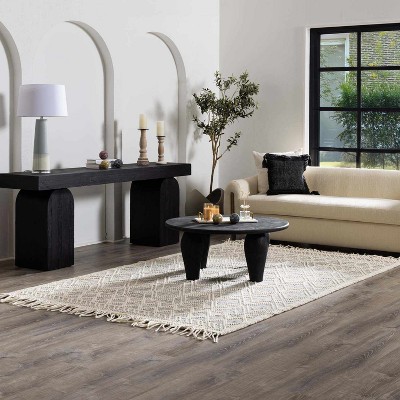 Ivory and Black Handwoven Wool and Cotton 3' x 5' Rug