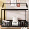 Streamdale Full Size Metal House Bed with Fence and Door, Black - 2 of 4