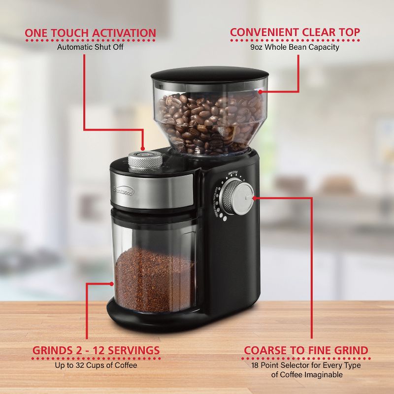Brentwood 32-Cup Electric Automatic Burr Coffee Grinder, 3 of 10