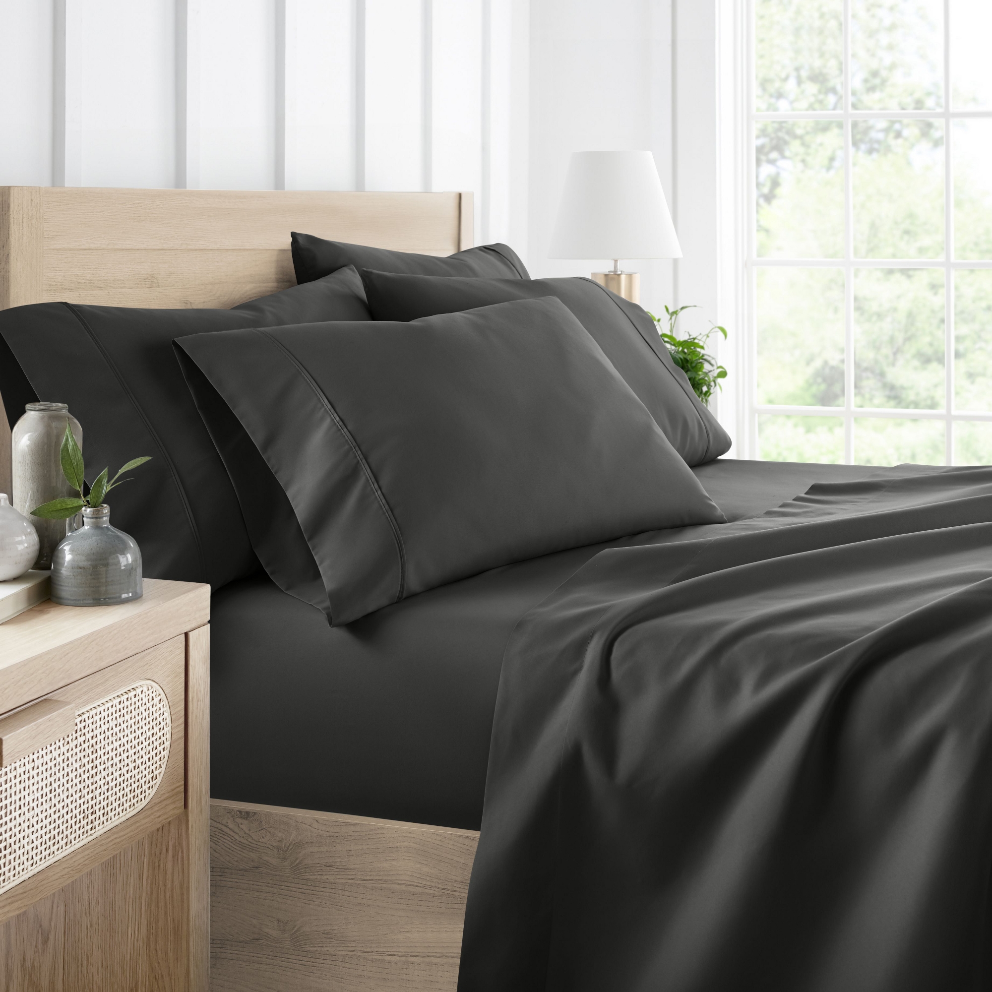 Solid 6 Piece Sheet Set - Ultra Soft, Deep Pocket - Becky Cameron (Extra Pillow Cases!), Gray, Queen