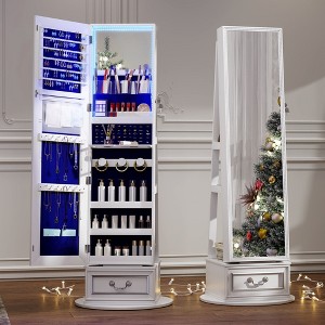 Fredees Mirror Jewelry Cabinet, Standing 360° Swivel Armoire with Full-Length Mirror, Lockable Jewelry Storage, 3-Color LED & Foldable Makeup Shelf - 1 of 4